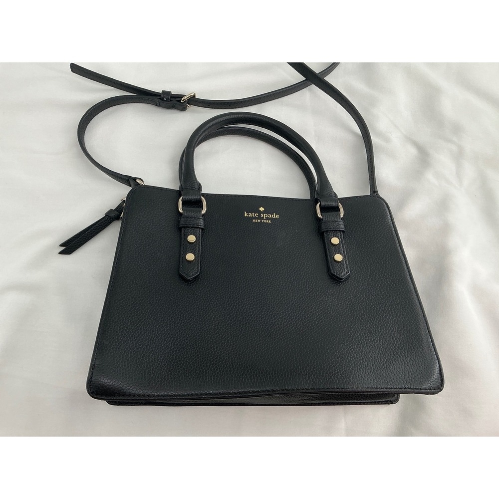 Kate Spade New York Black Pebbled Leather Satchel Crossbody Bag Gold Hardware